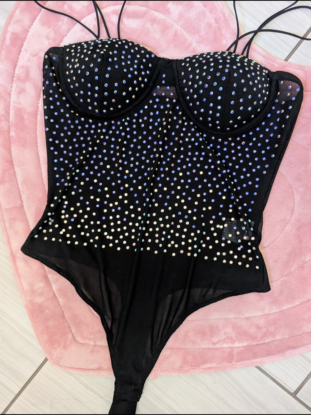 Haute Monde Black Rhinestone-Embellished Bodysuit